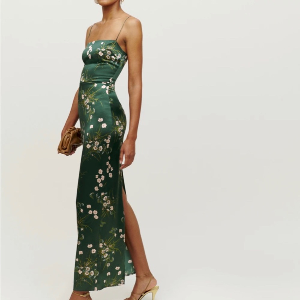 Reformation Green Floral Maxi Dress